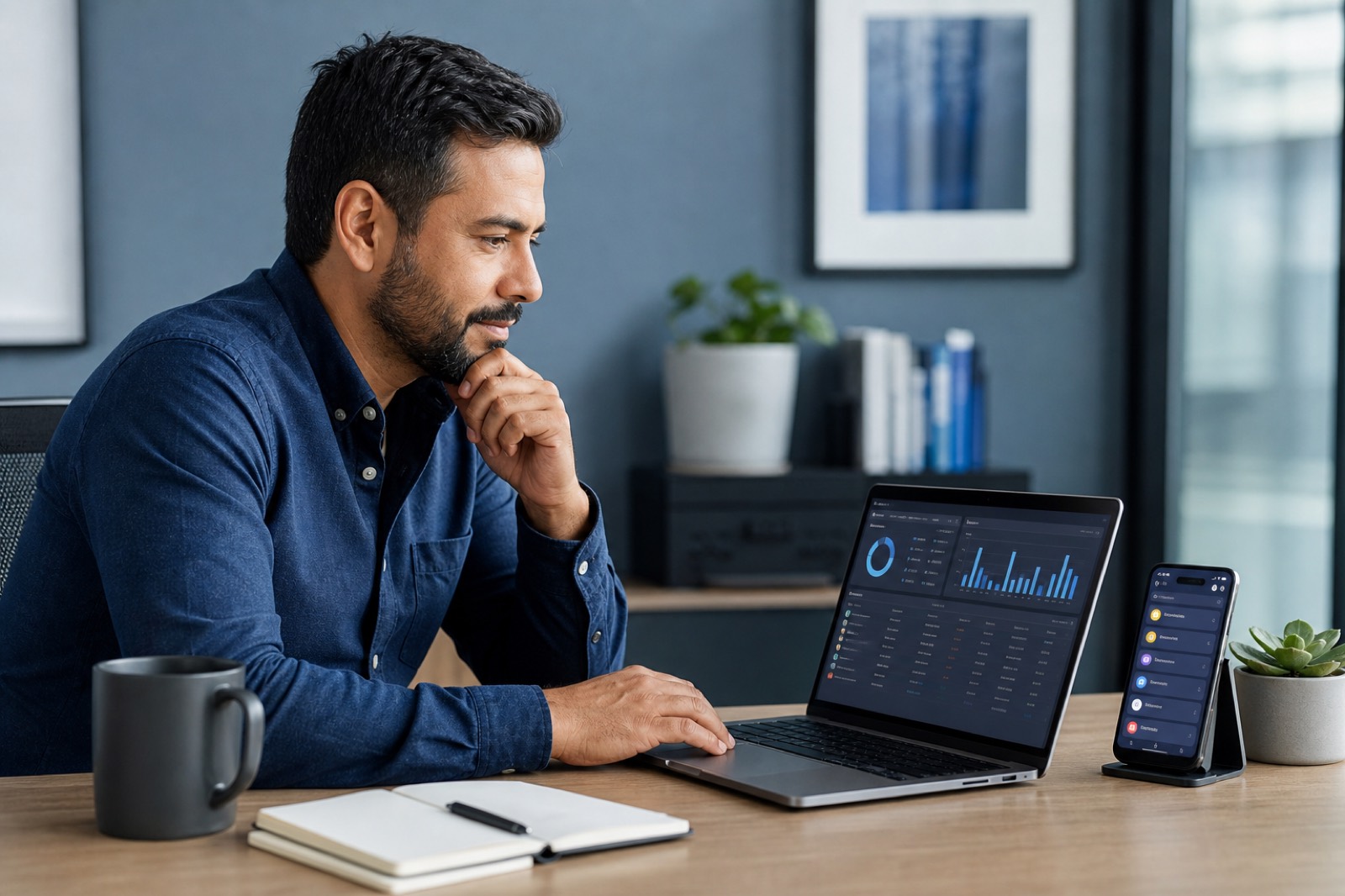 Solo channel partner reviewing engagement and lead insights on a laptop